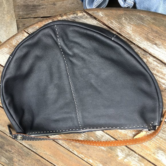 Leather Slouchy Bag, Italian, Gianni Segatta, Blac - Picture 8 of 9